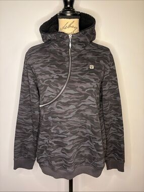 Freddy Curve dark camouflage fleece lined pullover hoodie hooded sweatshirt L